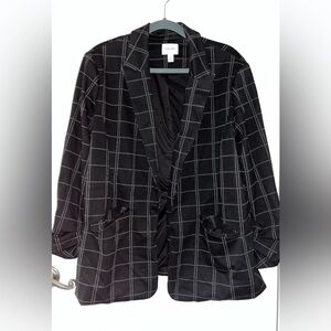 Nine West Black and White Heavyweight Grid Blazer with Cinches Sleeves XL